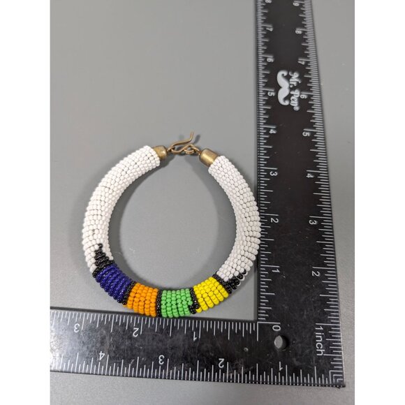 Handcrafted Multicolor Seed Bead Rope Bracelet Brass Clasp 8 in Tribal - Picture 9 of 9